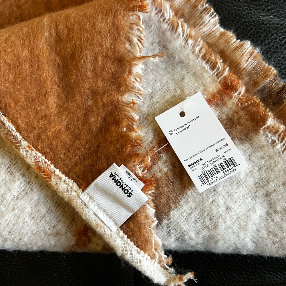 Sonoma Cozy Brown and Cream Plaid Triangular Scarf